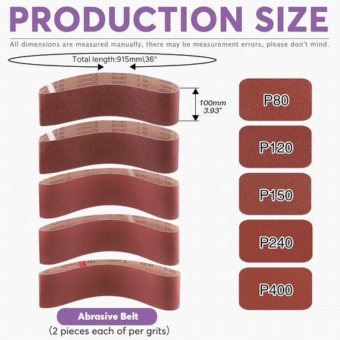 Swpeet 23Pcs 4 x 36 Inch Aluminum Oxide Sanding Belts (80/120/150/240/400 Grits) with 6 Inch No-hole Back Flocking Sanding Disc (80/100/120/180/240/400 Grits) and Cleaning Eraser in Saudi Arabia