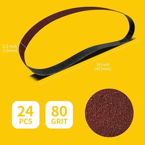 1/2 x 18 Inch 80 Grit Sanding Belt | Premium Aluminum Oxide Sanding Belt | Premium Sander Sandpaper – 24 Pack in Kuwait
