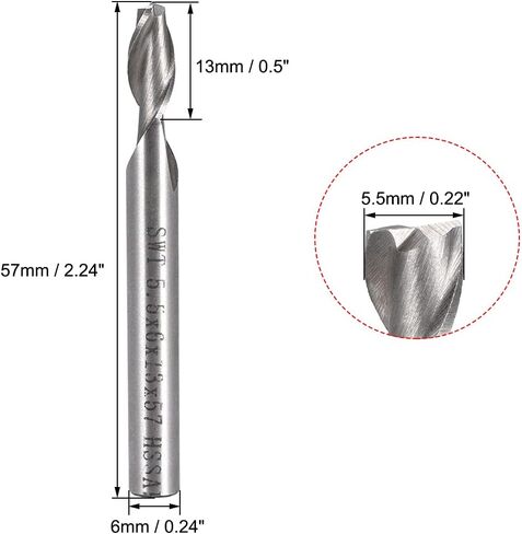 uxcell 5.5mm Cutting HSS-AL Spiral Drill Bit Straight End Mill Cutter 2 Flute with 6mm Shank in Saudi Arabia