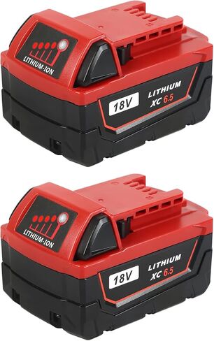 عبوتان بديلتان من Bslite لبطارية Milwaukee M18 6.5Ah 48-11-1862 المتوافقة مع أدوات بطارية Milwaukee 18V والشاحن (أحمر) in Kuwait