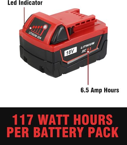 عبوتان بديلتان من Bslite لبطارية Milwaukee M18 6.5Ah 48-11-1862 المتوافقة مع أدوات بطارية Milwaukee 18V والشاحن (أحمر) in Kuwait