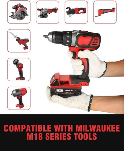عبوتان بديلتان من Bslite لبطارية Milwaukee M18 6.5Ah 48-11-1862 المتوافقة مع أدوات بطارية Milwaukee 18V والشاحن (أحمر) in Kuwait