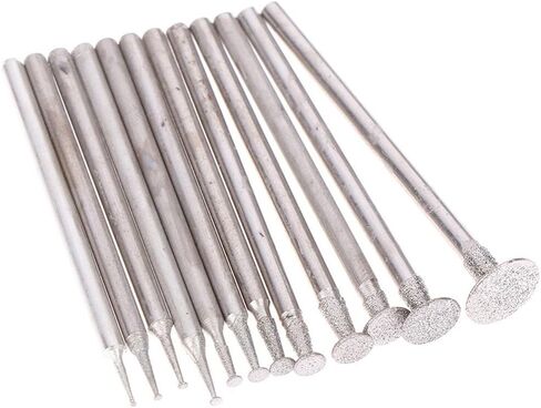 اورهيلبر 12 قطعة 2.35 ملم (3/32 انش) مجموعة رؤوس ابر جلخ مطلية بالماس، مجموعة ادوات دوارة مثبتة على الماس لليشم والمجوهرات والحجر وطحن السيراميك والنحت والتلميع والنقش in Kuwait