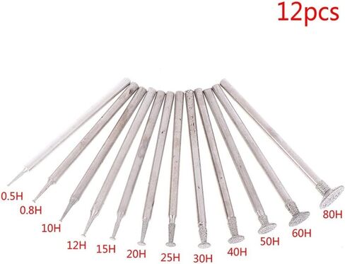 اورهيلبر 12 قطعة 2.35 ملم (3/32 انش) مجموعة رؤوس ابر جلخ مطلية بالماس، مجموعة ادوات دوارة مثبتة على الماس لليشم والمجوهرات والحجر وطحن السيراميك والنحت والتلميع والنقش in Kuwait