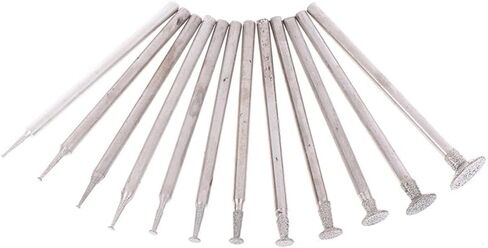 اورهيلبر 12 قطعة 2.35 ملم (3/32 انش) مجموعة رؤوس ابر جلخ مطلية بالماس، مجموعة ادوات دوارة مثبتة على الماس لليشم والمجوهرات والحجر وطحن السيراميك والنحت والتلميع والنقش in Kuwait