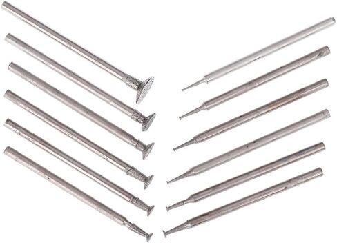 اورهيلبر 12 قطعة 2.35 ملم (3/32 انش) مجموعة رؤوس ابر جلخ مطلية بالماس، مجموعة ادوات دوارة مثبتة على الماس لليشم والمجوهرات والحجر وطحن السيراميك والنحت والتلميع والنقش in Kuwait