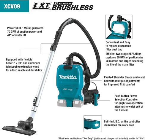 Makita XCV09PT 18V X2 LXT® Lithium-Ion (36V) Brushless Cordless 1/2 Gallon HEPA Filter Backpack Dry Vacuum Kit (5.0Ah) in Saudi Arabia