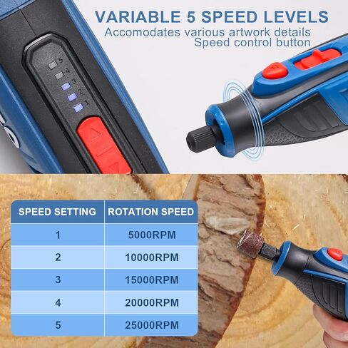 هيرزو اداة دوارة لاسلكية 4 فولت، اداة دوارة مع مجموعة ملحقات من 53 قطعة، شحن USB و5 سرعات، اداة كهربائية متعددة الاغراض للحفر والنقش والتلميع والنحت والصنفرة والقطع in Kuwait