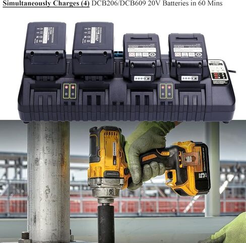 Lasica DCB104 استبدال شاحن سريع بأربعة منافذ لمحطة شحن البطاريات De-Walt DCB104، متوافق مع De-Walt 12V و20V/60V Max DCB3244 DCB206 DCB204 DCB203 DCB606 حزم بطاريات الأدوات اللاسلكية in Kuwait