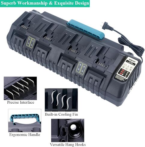 Lasica DCB104 استبدال شاحن سريع بأربعة منافذ لمحطة شحن البطاريات De-Walt DCB104، متوافق مع De-Walt 12V و20V/60V Max DCB3244 DCB206 DCB204 DCB203 DCB606 حزم بطاريات الأدوات اللاسلكية in Kuwait
