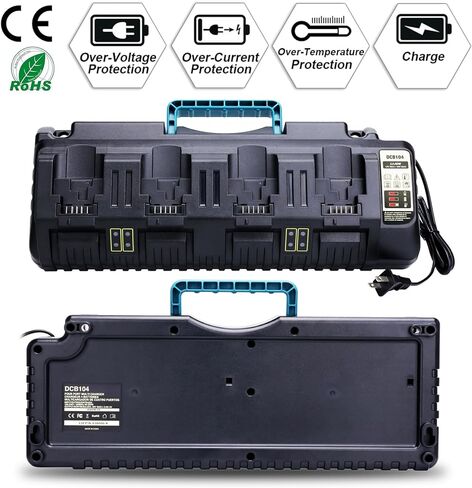 Lasica DCB104 استبدال شاحن سريع بأربعة منافذ لمحطة شحن البطاريات De-Walt DCB104، متوافق مع De-Walt 12V و20V/60V Max DCB3244 DCB206 DCB204 DCB203 DCB606 حزم بطاريات الأدوات اللاسلكية in Kuwait