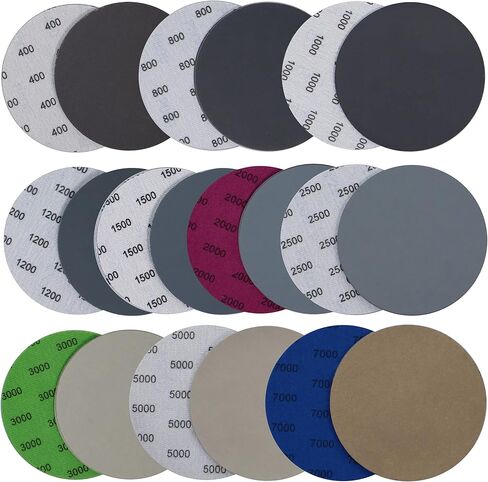 30PCS 5 inch No Hole #400-#7000 Wet Dry Sanding Discs 400 800 1000 1200 1500 2000 2500 3000 5000 7000 Grit Sandpaper Compatible for Random Orbital Sanders (#400-#7000 10Kind Grit Each 3PCS) in Kuwait