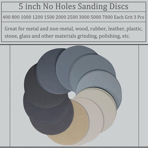 30PCS 5 inch No Hole #400-#7000 Wet Dry Sanding Discs 400 800 1000 1200 1500 2000 2500 3000 5000 7000 Grit Sandpaper Compatible for Random Orbital Sanders (#400-#7000 10Kind Grit Each 3PCS) in Kuwait