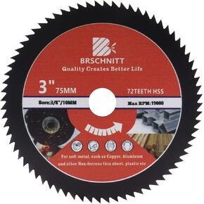 HSS Circular Saw Blade 3inch - BRSCHNITT 3pcs 72T 10mm Bore Cutting Discs for Wood, Copper, Aluminum, Plastic and Soft Metal