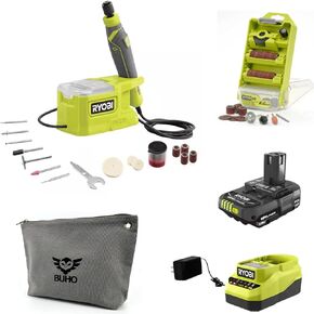 Rotary Tool Kit Bundle with Ryobi18V Cordless Precision Craft Rotary Tool, 37 Piece Accessory Kit, Buho Tool Pouch, 1.5Ah Battery and 18-Volt Charger - Perfect for Light Duty Hobby and Craft Projects in Kuwait