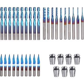 SainSmart Genmitsu Nano Blue Coat End Mill CNC Router Bits مجموعة أساسية، 3 صناديق لقم التوجيه (30 بت) وصندوق واحد ER11 مجموعة أطواق زنبركية in Saudi Arabia