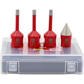 Diamond Core Drill Bits Set - FOCSTOL 4pcs 6/8/10mm Diamond Hole Saw+4/5''(20mm) Beveling Chamfer Bit for Porcelain Ceramic Tile Marble Granite 5/8''-11 Thread