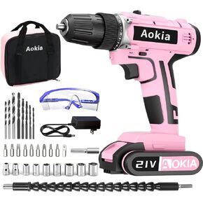 مجموعة مثقاب كهربائي لاسلكي من اوكيا - مثقاب كهربائي 21 فولت مع بطارية، ظرف بدون مفتاح 3/8 انش، سرعتان متغيرتان، 33 قطعة من لقم المثقاب/المفك للجدار والخشب والمعدن في شنطة محمولة in Kuwait