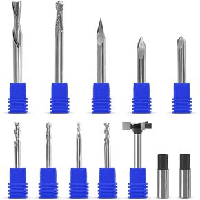 مجموعة IDC WoodCraft الكاملة من مجموعة لقم التوجيه CNC الأساسية، 9 لقم توجيه مع ساق 1/4 بوصة، 2 أطواق تخفيض، 1 لقمة سطح، ملف نحت الخشب، قطع على شكل حرف V من الكربيد الصلب | 1/4 مجموعة لقم التوجيه in Kuwait