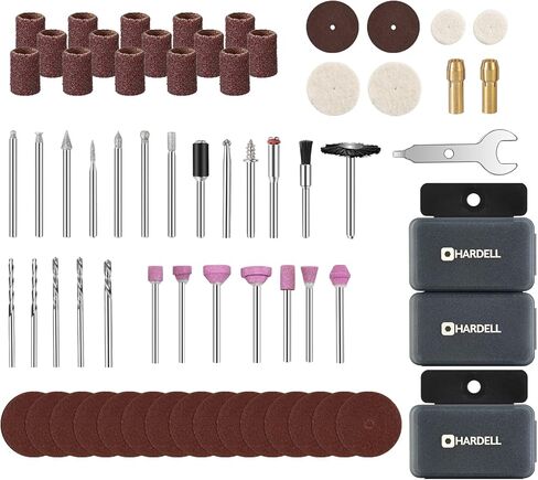 هارديل مجموعة ملحقات ادوات دوارة 64 قطعة، لقم ادوات دوارة كهربائية مقاس 1/8 انش، ملائمة عالمية لسهولة الحفر والصنفرة والطحن والشحذ والتلميع والقطع والنقش in Kuwait