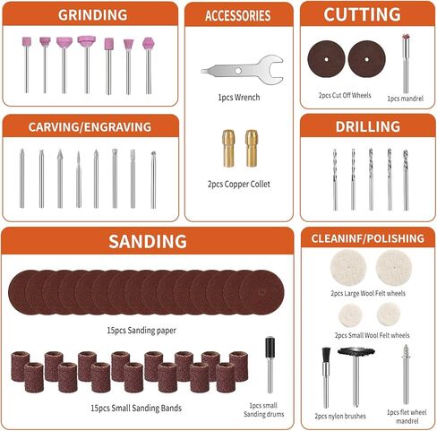 هارديل مجموعة ملحقات ادوات دوارة 64 قطعة، لقم ادوات دوارة كهربائية مقاس 1/8 انش، ملائمة عالمية لسهولة الحفر والصنفرة والطحن والشحذ والتلميع والقطع والنقش in Kuwait