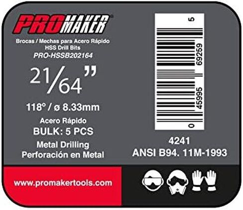 PROMAKER HSS Tip Metal Drill Bits 7/16 inch (5 PCs) for Metal, Steel, Cast Iron, Wood and Plastic 4241 PRO-HSSB177160 in Kuwait