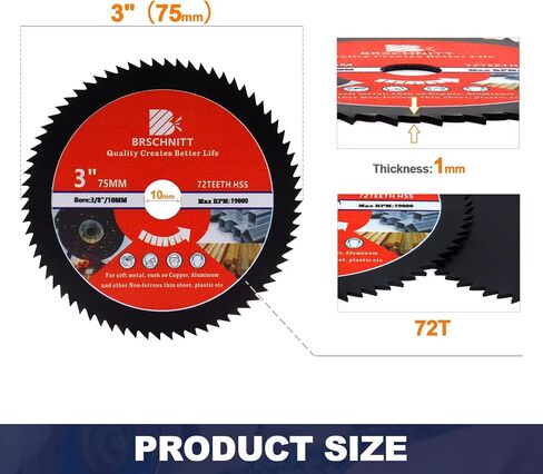 HSS Circular Saw Blade 3inch - BRSCHNITT 3pcs 72T 10mm Bore Cutting Discs for Wood, Copper, Aluminum, Plastic and Soft Metal in Saudi Arabia