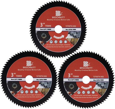 HSS Circular Saw Blade 3inch - BRSCHNITT 3pcs 72T 10mm Bore Cutting Discs for Wood, Copper, Aluminum, Plastic and Soft Metal in Saudi Arabia