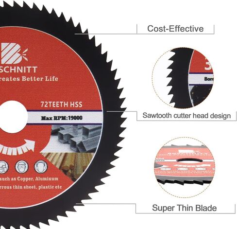 HSS Circular Saw Blade 3inch - BRSCHNITT 3pcs 72T 10mm Bore Cutting Discs for Wood, Copper, Aluminum, Plastic and Soft Metal in Saudi Arabia