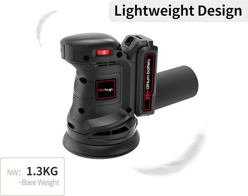 Powertough SA002 ماكينة سنفرة مدارية عشوائية لاسلكية 20 فولت، سرعة 6 خطوات مع بطارية 2.0 أمبير وشاحن سريع قطعة واحدة عجلة سنفرة 125 و6 قطع ورق سنفرة 125 مم مع كيس غبار in Kuwait