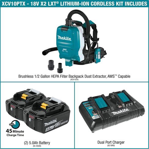 Makita XCV10ZX 18V X2 LXT® Lithium-Ion (36V) Brushless Cordless 1/2 Gallon HEPA Filter Backpack Dry Dust Extractor, AWS™ Capable, Tool Only in Saudi Arabia