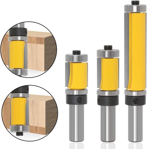 WSOOX 3 قطعة فلوش تقليم راوتر بت مجموعة 1/2 عرقوب العلوي والسفلي تحمل دافق تقليم راوتر بت مزدوج تحمل الموجهة بت التوجيه in Kuwait