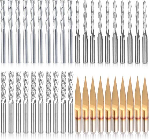 مجموعة أدوات HQMaster مجموعة أدوات طحن القطع باستخدام الحاسب الآلي (4 أنواع، كل 10 قطع) بما في ذلك مطحنة نهاية مسطحة/كروية، مطحنة نهاية أربعة مزامير و10 قطع نقش على شكل حرف V in Kuwait