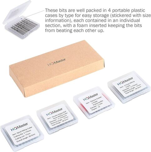مجموعة أدوات HQMaster مجموعة أدوات طحن القطع باستخدام الحاسب الآلي (4 أنواع، كل 10 قطع) بما في ذلك مطحنة نهاية مسطحة/كروية، مطحنة نهاية أربعة مزامير و10 قطع نقش على شكل حرف V in Kuwait