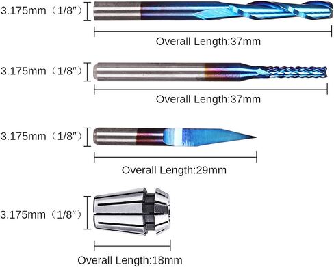 SainSmart Genmitsu Nano Blue Coat End Mill CNC Router Bits مجموعة أساسية، 3 صناديق لقم التوجيه (30 بت) وصندوق واحد ER11 مجموعة أطواق زنبركية in Saudi Arabia