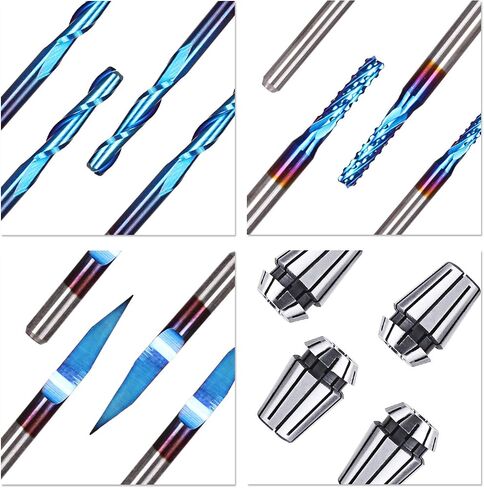 SainSmart Genmitsu Nano Blue Coat End Mill CNC Router Bits مجموعة أساسية، 3 صناديق لقم التوجيه (30 بت) وصندوق واحد ER11 مجموعة أطواق زنبركية in Saudi Arabia