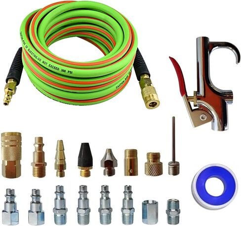 Abakoo 19 Pieces Air Compressor Accessory Kit, 1/4" x 25 Feet Hybrid Air Hose Green, 1/4" NPT Air Tool Kit with Blow Gun and Air Hose Fittings in Saudi Arabia