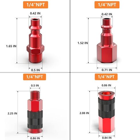 GASHER 12 قطعة من الألومنيوم 1/4 بوصة AMT مقرنة هواء عالمية ومجموعة قابس هواء، مقاس 1/4 بوصة NPT أنثى، تركيبات خرطوم هواء وصلة سريعة in Saudi Arabia