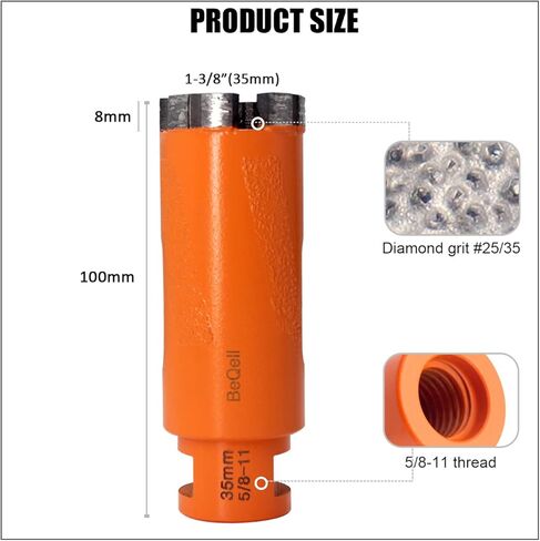 BeQell Diamond Core Drill Bit, 1 3/8 Inch Laser Welded 5/8-11 Thread Dry Granite Hole Saw for Marble Solid Block Stone Reinforced Concrete Quartz Countertop Hole Drilling(35mm) in Kuwait