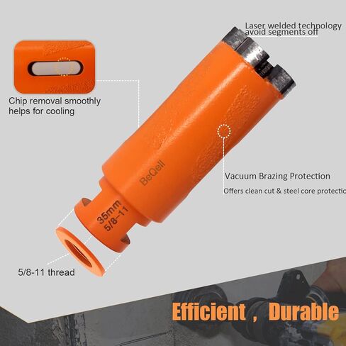 BeQell Diamond Core Drill Bit, 1 3/8 Inch Laser Welded 5/8-11 Thread Dry Granite Hole Saw for Marble Solid Block Stone Reinforced Concrete Quartz Countertop Hole Drilling(35mm) in Kuwait