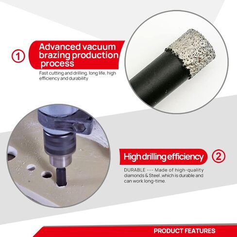 DT-DIATOOL Dry Diamond Drill Bits 1/2 Inch 2pcs for Tile Porcelian Marble with Quick-fit Hex Shank in Saudi Arabia