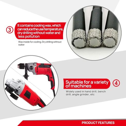 DT-DIATOOL Dry Diamond Drill Bits 1/2 Inch 2pcs for Tile Porcelian Marble with Quick-fit Hex Shank in Saudi Arabia