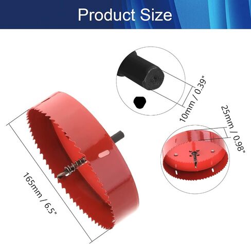 مجموعة منشار ثقب ثنائي المعدن من Hegebeck مقاس 6.5 بوصة مجموعة منشار ثقب HSS مع عمق قطع 0.98 بوصة للمعادن والخشب والحديد PVC 1 قطعة in Saudi Arabia