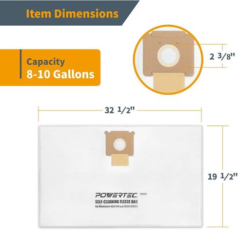 POWERTEC Shop Vacuum Bags 3PK for Vacmaster VKCB001 Vacuum Bags, Replacement Fleece Filter Bags for Vacmaster VK811PH, VK1011SIWTH Wet/Dry Vacuum, Shop Vacuum Accessories for Vacmaster (75043) in Saudi Arabia