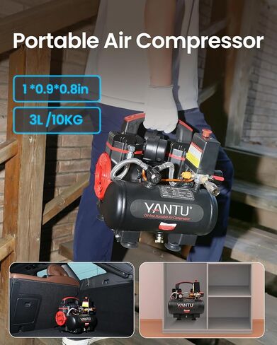 يانتو ضاغط هواء، مكبس بدون زيت 3 لتر 1.2 حصان، ضاغط هواء صغير صامت خالٍ من الزيوت 150 باوند لكل انش مربع in Kuwait