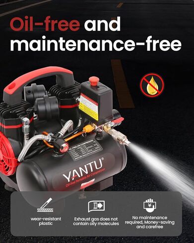 يانتو ضاغط هواء، مكبس بدون زيت 3 لتر 1.2 حصان، ضاغط هواء صغير صامت خالٍ من الزيوت 150 باوند لكل انش مربع in Kuwait