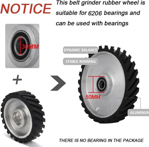 SI FANG 6 x 2 inch Belt Grinder Rubber Wheel, Serrated Rubber Belt Grinder Contact Wheel for Grinding and Polishing, Stable Operation and Low Noise, Suitable for 6206 Bearing in Saudi Arabia