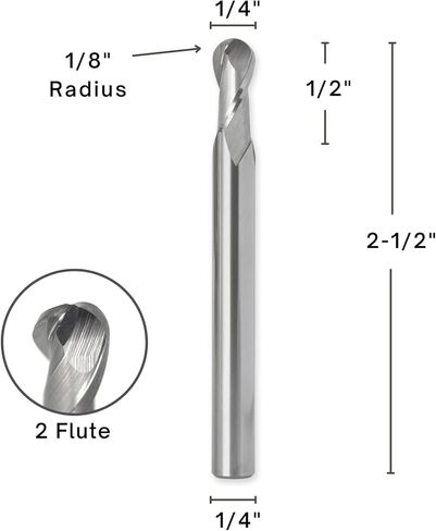 ROUTYBITS - 1/4 Inch - Ball Nose Bit - 1/4 Shank, 1/2 in. FL, Solid Carbide, Spiral Endmill, CNC Router Bits in Kuwait