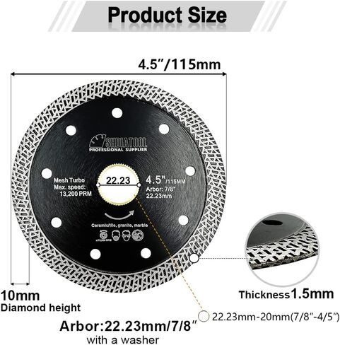 SHDIATOOL 4-1/2 Inch Porcelain Diamond Mesh Turbo Saw Blade Cutting Granite Marble Ceramic Tile Brick Pack of 2… in Saudi Arabia