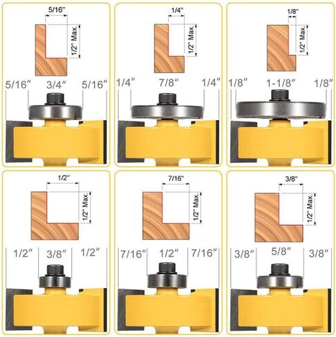 لقمة توجيه أرنب عرقوب 1/4 بوصة مع مجموعة 6 محامل، مجموعة لقمة توجيه أرنب متعددة SellyOak لأعماق متعددة (1/8 بوصة، 1/4 بوصة، 5/16 بوصة، 3/8 بوصة، 7/16 بوصة، 1/ 2 "محامل قابلة للتبديل والتعديل) in Kuwait